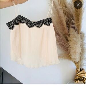 Free People Cream tank with Black Lace Trim